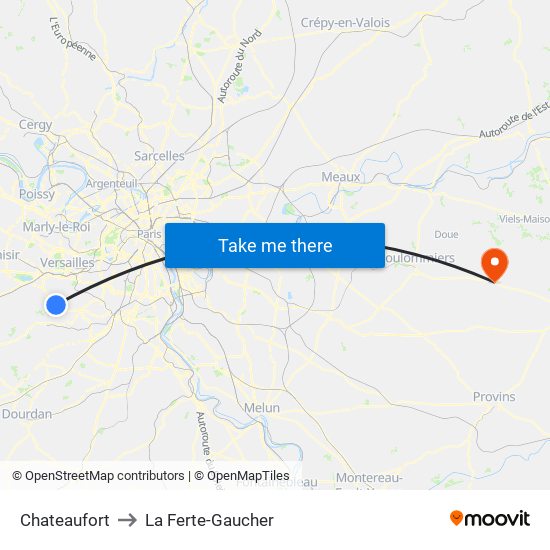 Chateaufort to La Ferte-Gaucher map