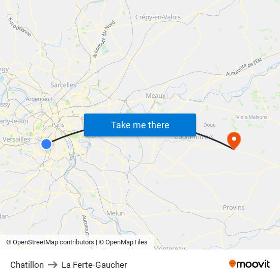 Chatillon to La Ferte-Gaucher map