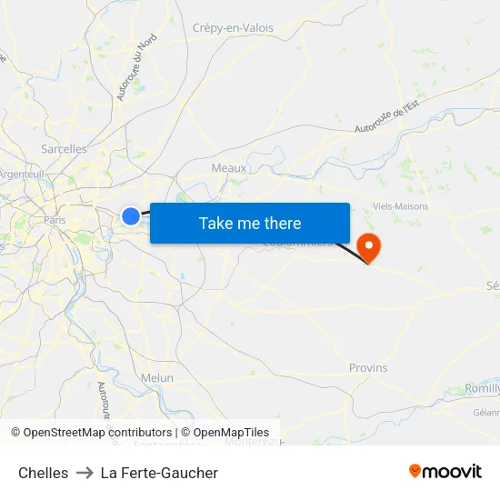 Chelles to La Ferte-Gaucher map