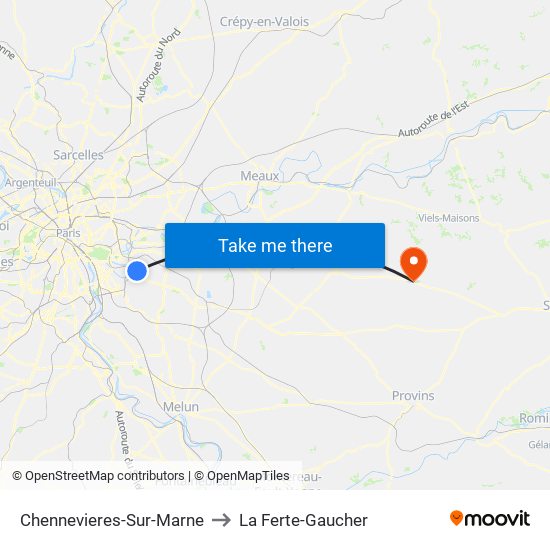 Chennevieres-Sur-Marne to La Ferte-Gaucher map