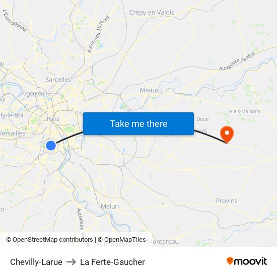 Chevilly-Larue to La Ferte-Gaucher map