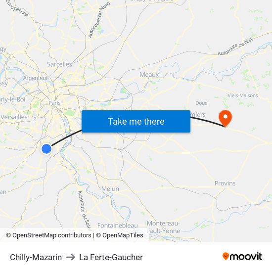 Chilly-Mazarin to La Ferte-Gaucher map