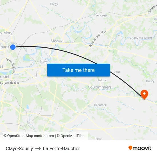 Claye-Souilly to La Ferte-Gaucher map