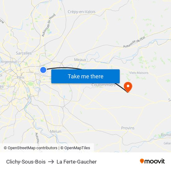 Clichy-Sous-Bois to La Ferte-Gaucher map