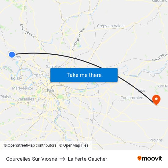 Courcelles-Sur-Viosne to La Ferte-Gaucher map