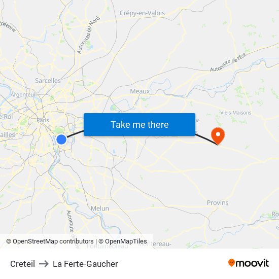 Creteil to La Ferte-Gaucher map