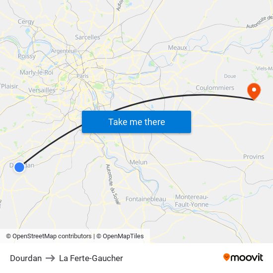 Dourdan to La Ferte-Gaucher map