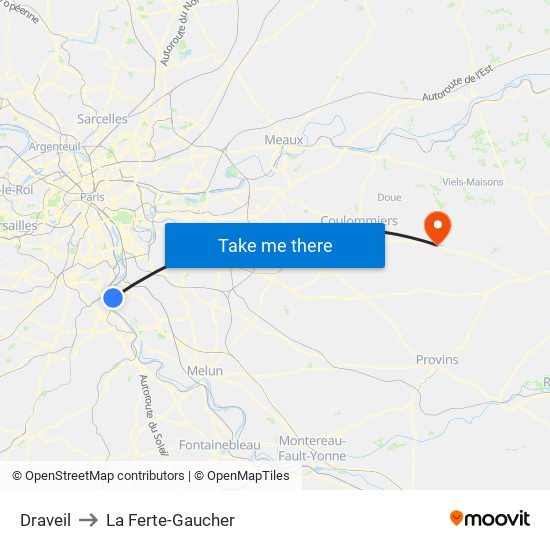 Draveil to La Ferte-Gaucher map