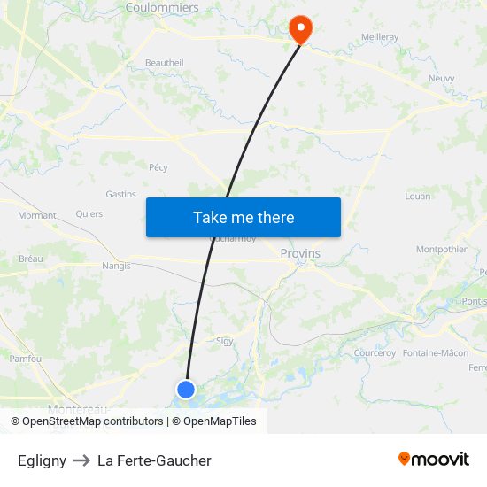 Egligny to La Ferte-Gaucher map