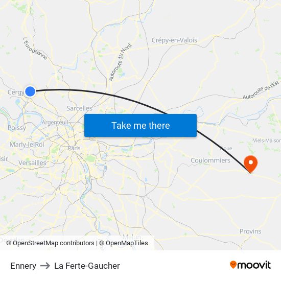Ennery to La Ferte-Gaucher map