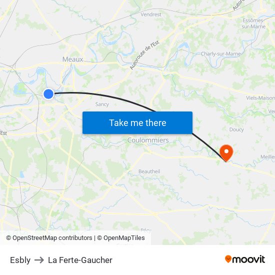 Esbly to La Ferte-Gaucher map