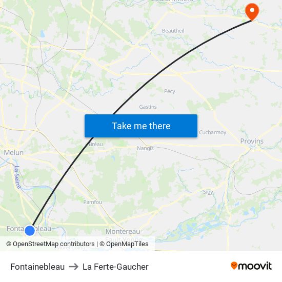 Fontainebleau to La Ferte-Gaucher map