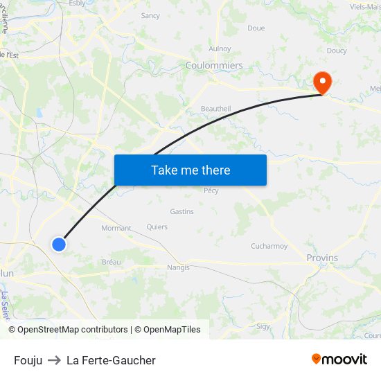 Fouju to La Ferte-Gaucher map