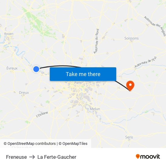 Freneuse to La Ferte-Gaucher map