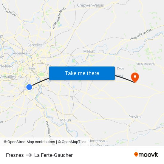 Fresnes to La Ferte-Gaucher map