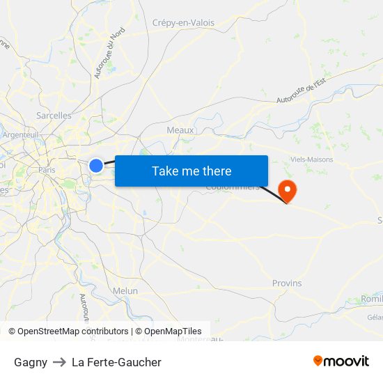 Gagny to La Ferte-Gaucher map