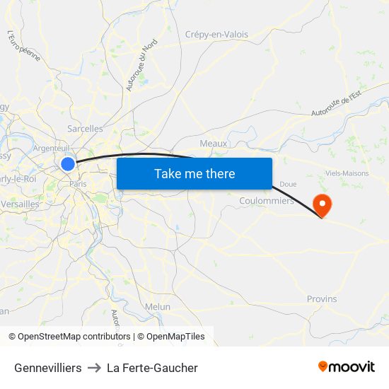 Gennevilliers to La Ferte-Gaucher map