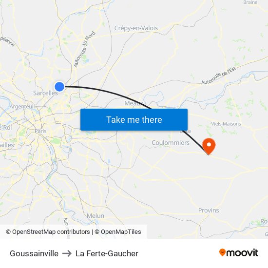 Goussainville to La Ferte-Gaucher map