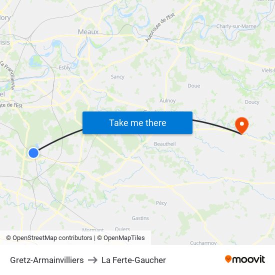 Gretz-Armainvilliers to La Ferte-Gaucher map