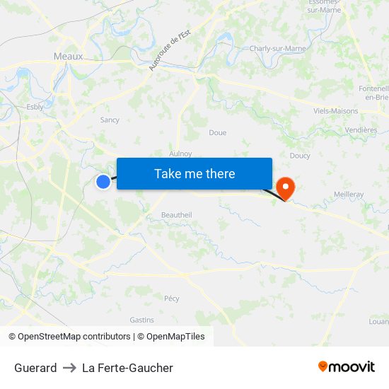 Guerard to La Ferte-Gaucher map