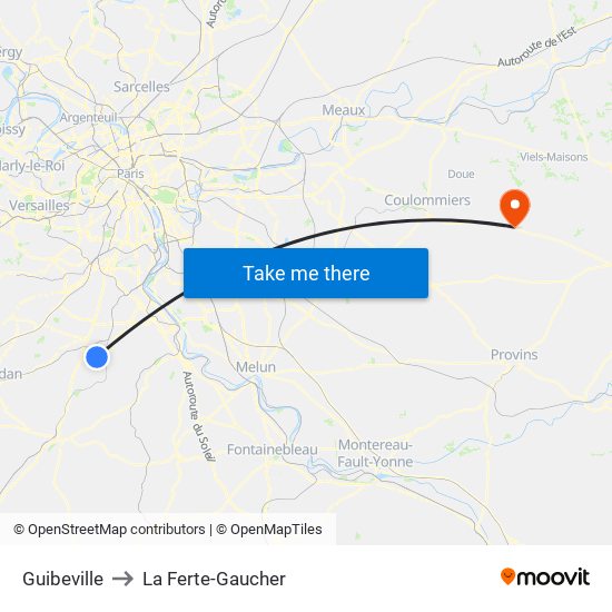 Guibeville to La Ferte-Gaucher map