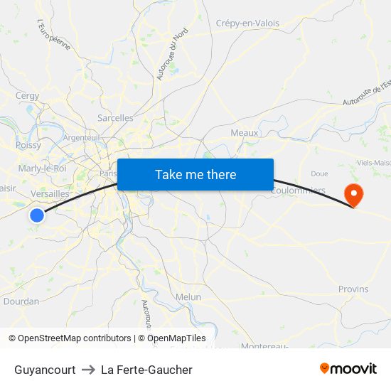 Guyancourt to La Ferte-Gaucher map