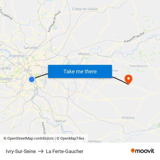 Ivry-Sur-Seine to La Ferte-Gaucher map