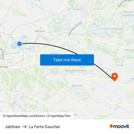 Jablines to La Ferte-Gaucher map