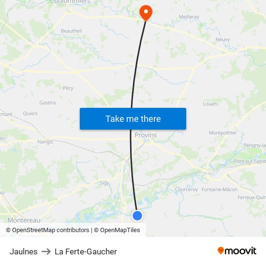 Jaulnes to La Ferte-Gaucher map