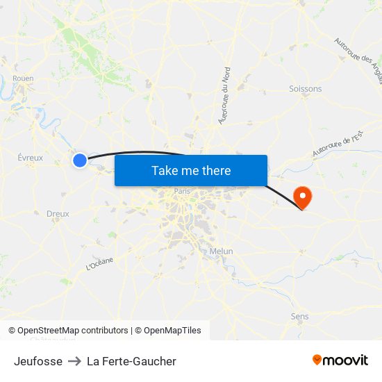Jeufosse to La Ferte-Gaucher map