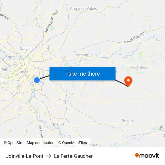 Joinville-Le-Pont to La Ferte-Gaucher map