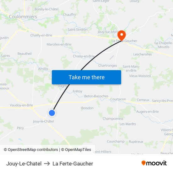 Jouy-Le-Chatel to La Ferte-Gaucher map