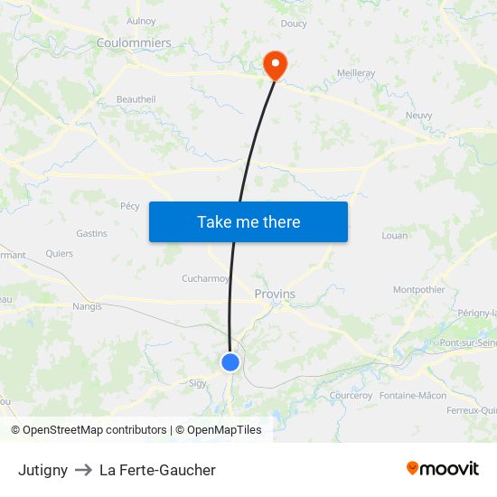 Jutigny to La Ferte-Gaucher map