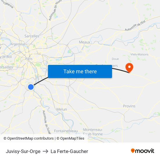 Juvisy-Sur-Orge to La Ferte-Gaucher map