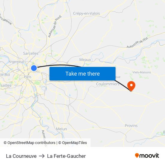 La Courneuve to La Ferte-Gaucher map