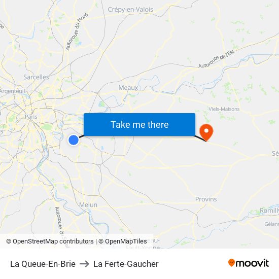 La Queue-En-Brie to La Ferte-Gaucher map