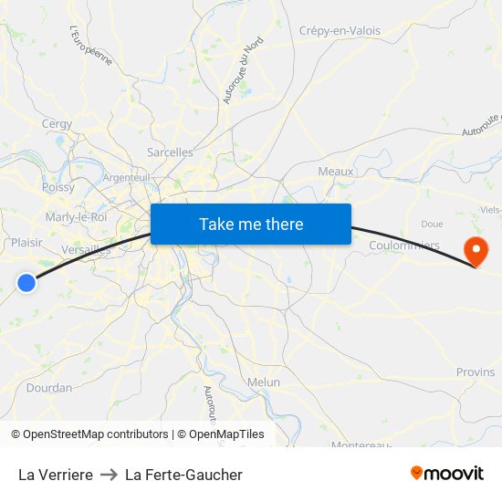 La Verriere to La Ferte-Gaucher map