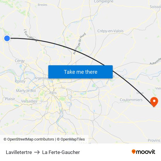 Lavilletertre to La Ferte-Gaucher map