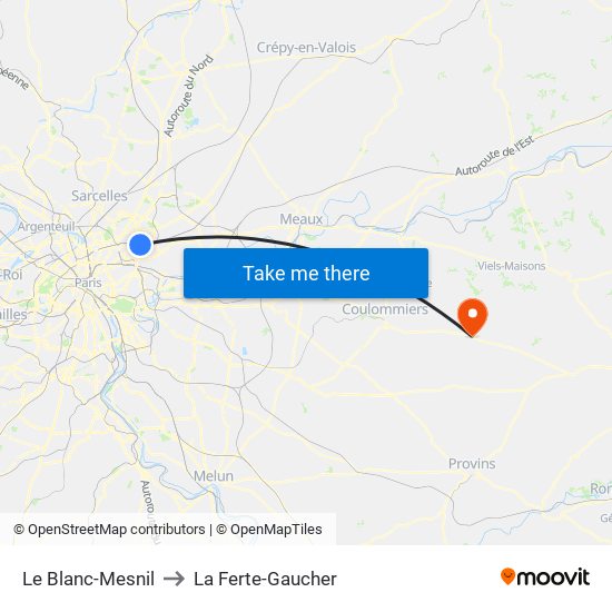 Le Blanc-Mesnil to La Ferte-Gaucher map