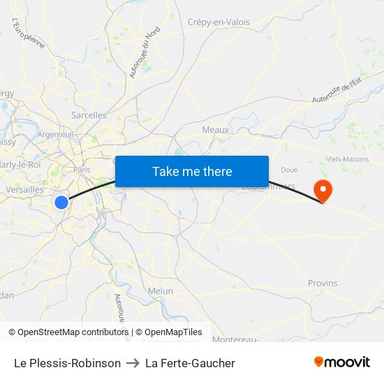 Le Plessis-Robinson to La Ferte-Gaucher map