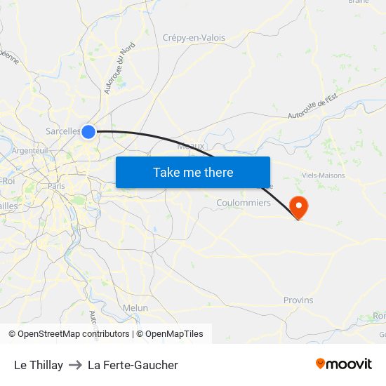 Le Thillay to La Ferte-Gaucher map