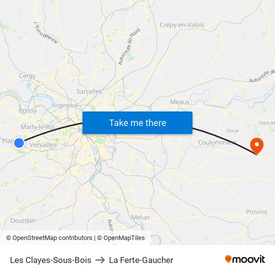 Les Clayes-Sous-Bois to La Ferte-Gaucher map