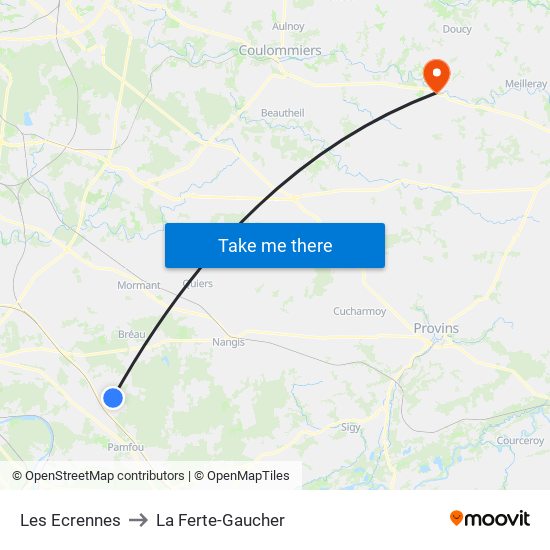 Les Ecrennes to La Ferte-Gaucher map