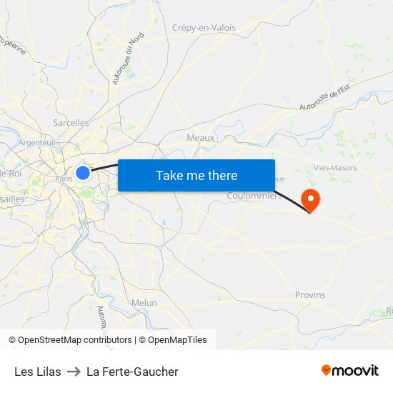 Les Lilas to La Ferte-Gaucher map