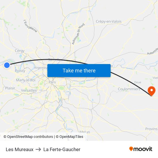 Les Mureaux to La Ferte-Gaucher map