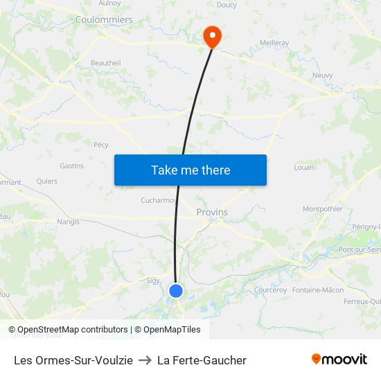 Les Ormes-Sur-Voulzie to La Ferte-Gaucher map