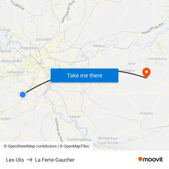 Les Ulis to La Ferte-Gaucher map