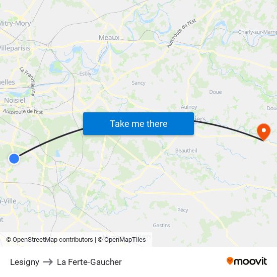 Lesigny to La Ferte-Gaucher map