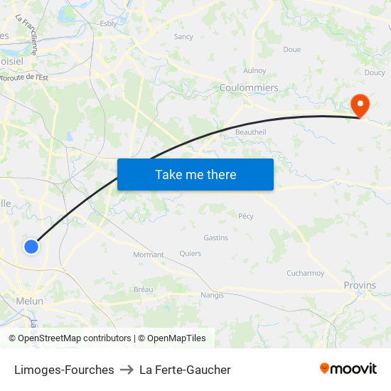 Limoges-Fourches to La Ferte-Gaucher map