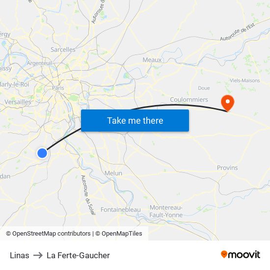 Linas to La Ferte-Gaucher map